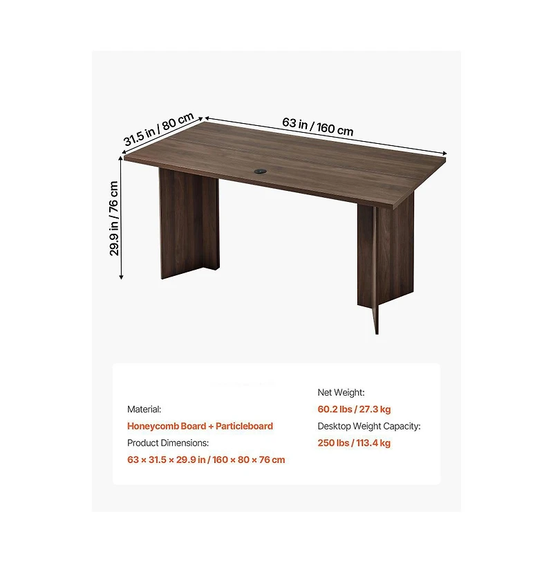 Slickblue Modern Executive Desk, Large Rectangle Office Table with Cable Grommet for Home Office Study