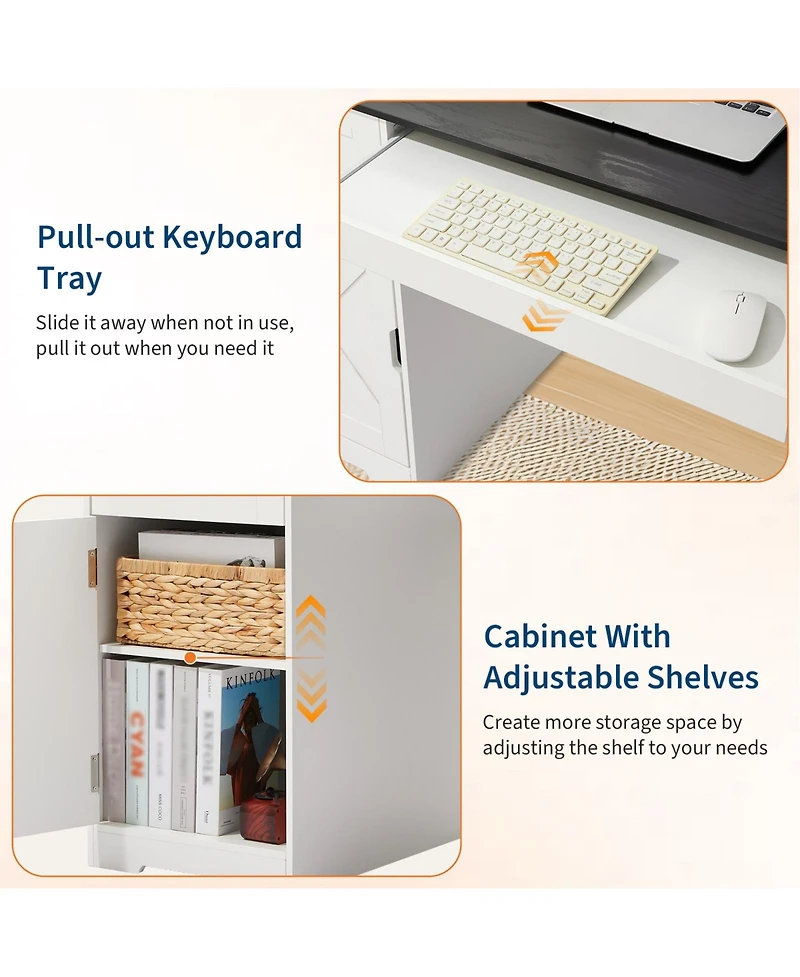homfan 59" Farmhouse Computer Desk with 4 Drawers, Charging Station and Keyboard Tray