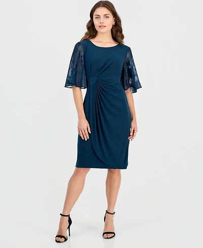 Connected Petite Cocktail Clip-Chiffon Short-Sleeve Dress
