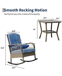 gaomon 3-Piece Wicker Rocking Chair Set with Side Table- All-Weather Rattan Rocker Chairs with Thick Cushions and Steel Frame