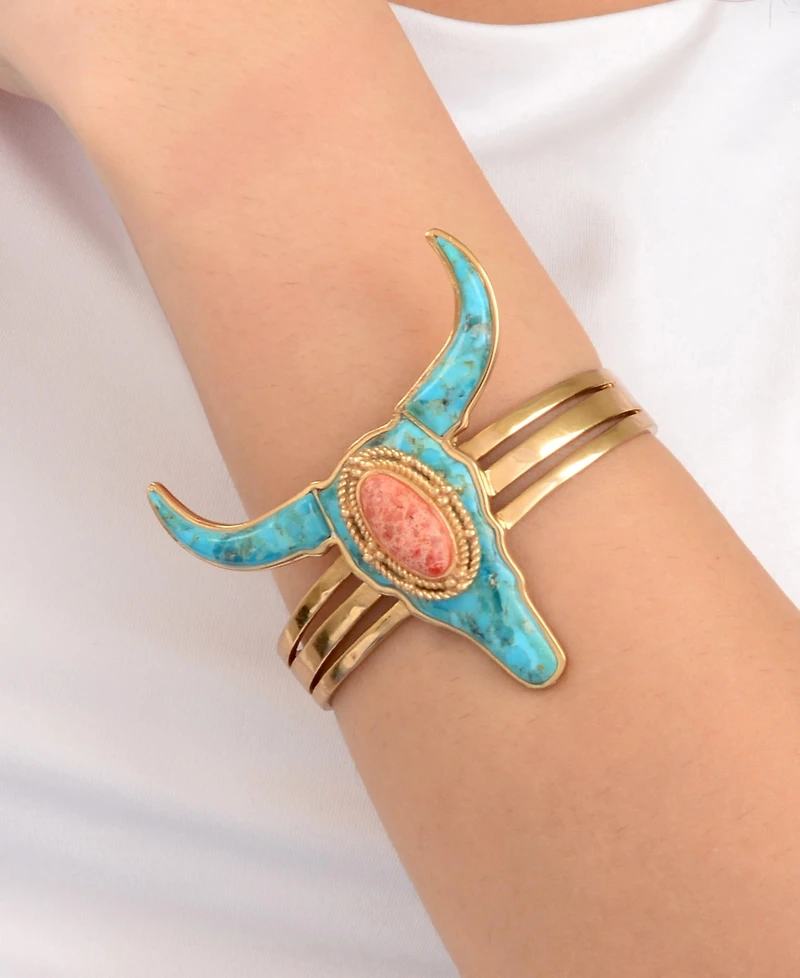 Barse Longhorn Blue Turquoise Golden Cuff Bracelet