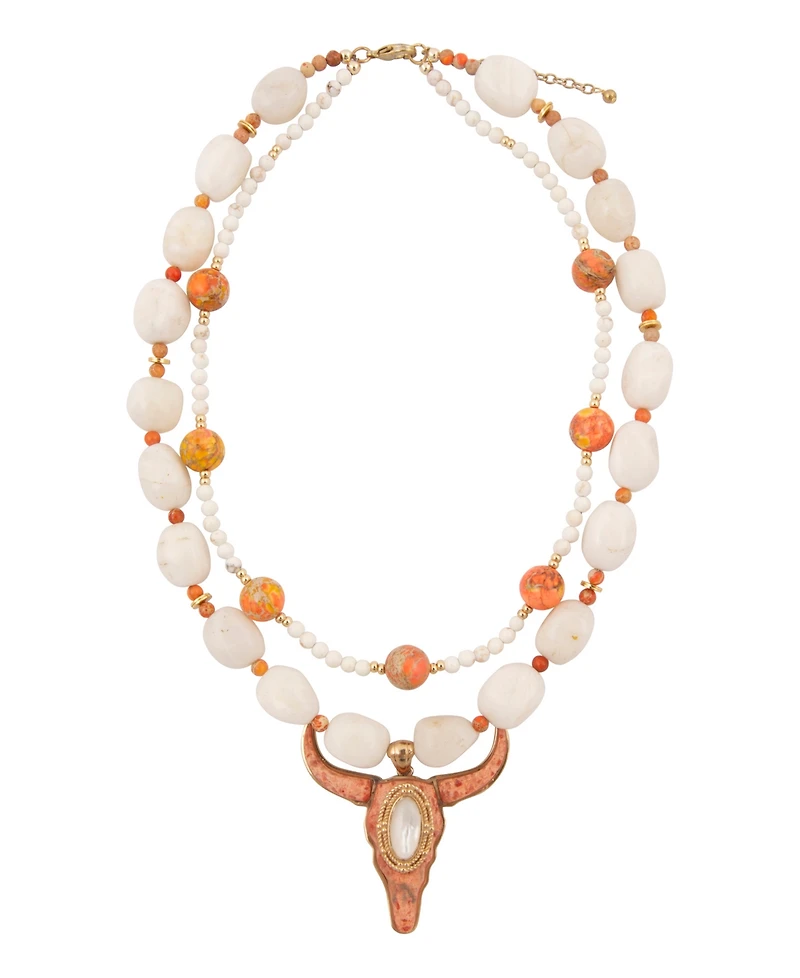 Barse Longhorn Orange Sponge Coral Golden Necklace