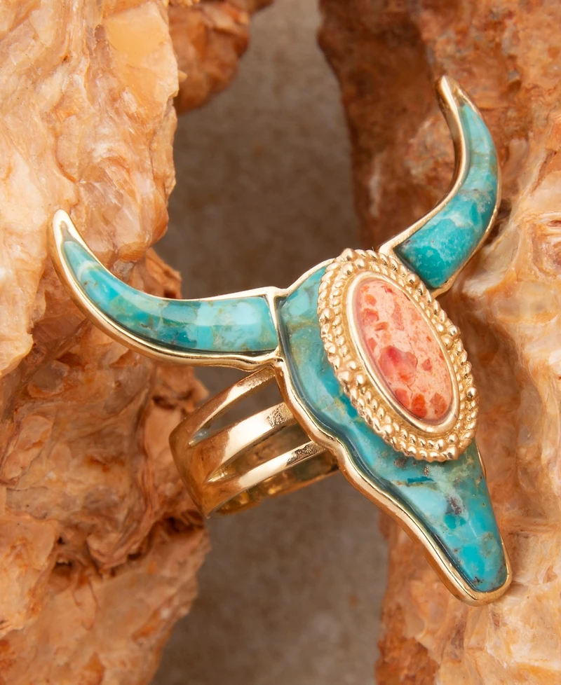 Barse Longhorn Blue Turquoise Golden Ring