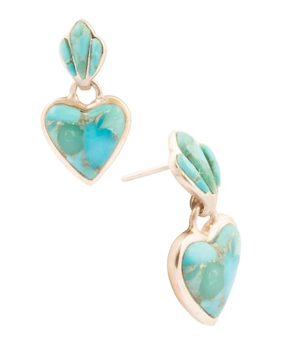 Barse Blue Turquoise Heart Silver Drop Post Earrings
