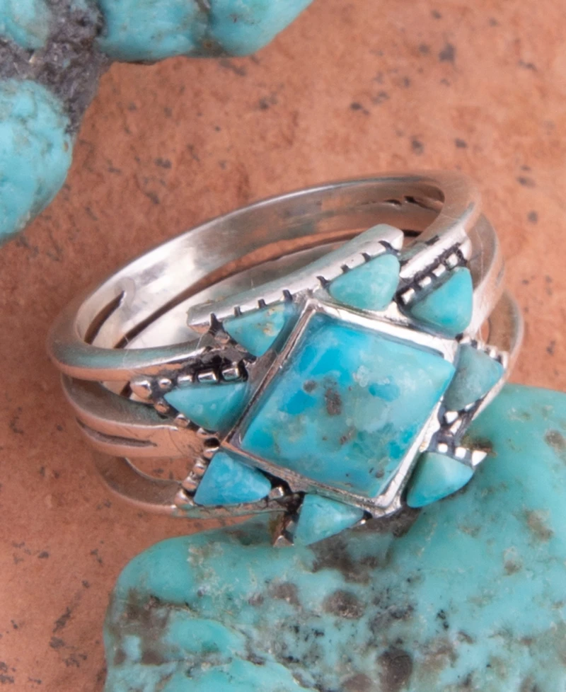 Barse Sharp Blue Turquoise and Silver Ring