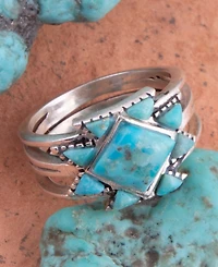 Barse Sharp Blue Turquoise and Silver Ring