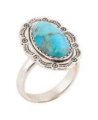Barse Bronco Blue Turquoise Silver Concho Ring
