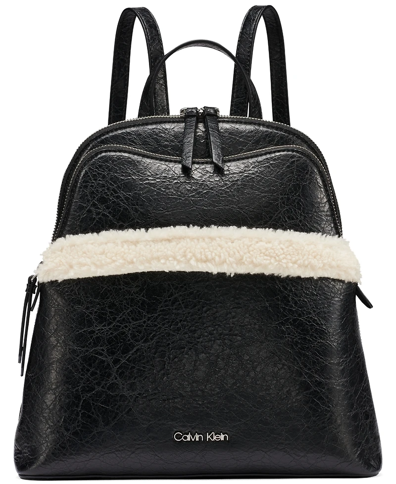 Calvin Klein Sylvie Faux Leather and Sherpa-Trim Zip-Top Messenger Backpack