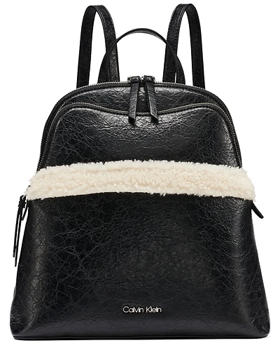 Calvin Klein Sylvie Faux Leather and Sherpa-Trim Zip-Top Messenger Backpack