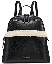 Calvin Klein Sylvie Faux Leather and Sherpa-Trim Zip-Top Messenger Backpack