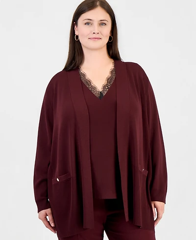 Anne Klein Plus Collarless Open-Front Cardigan