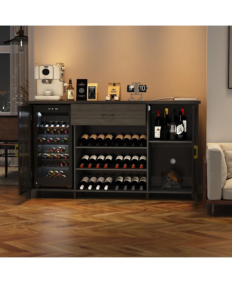 homfan 71" Farmhouse Coffee Bar Cabinet with Mini Fridge Space, 24-Bottle Wine Rack and Drawer