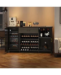 homfan 71" Farmhouse Coffee Bar Cabinet with Mini Fridge Space, 24-Bottle Wine Rack and Drawer