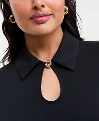 I.n.c. International Concepts Plus Size Long-Sleeve Collared Keyhole Hardware Blouse, Macy's Exclusive