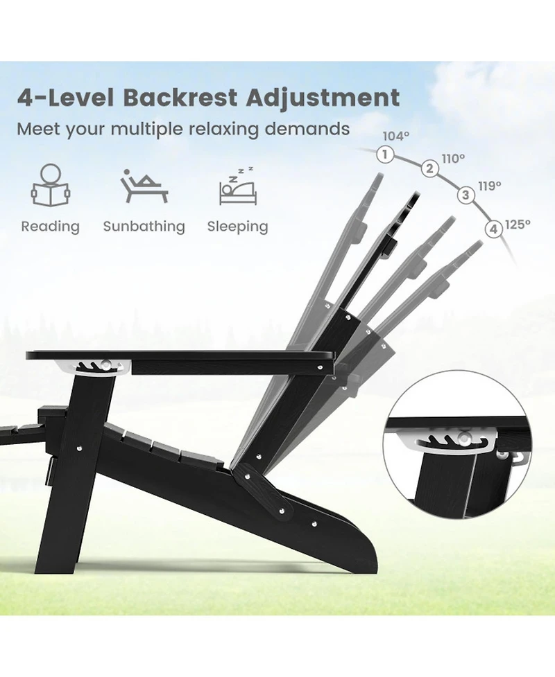Sugift All-Weather Hips Adirondack Lounge Chair with Retractable Footrest and 4-Level Backrest