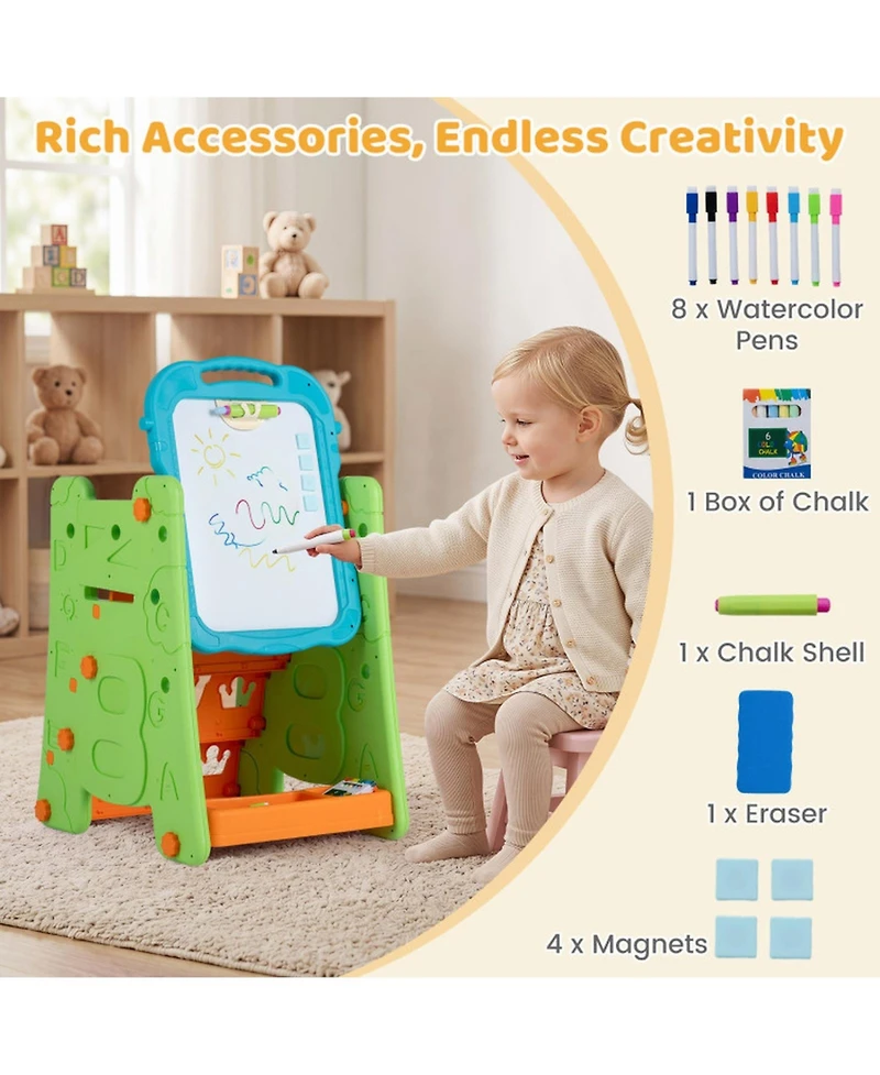 Sugift 4-in-1 Kids Art Easel with Double-Sided Magnetic Board