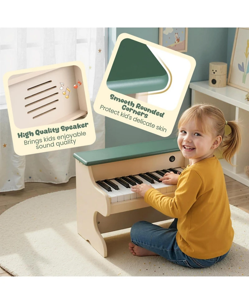 Sugift 25 Keys Wooden Digital Piano Keyboard and Music Stand, 2-Piece Set, Ages 3+