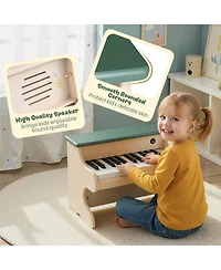 Sugift 25 Keys Wooden Digital Piano Keyboard and Music Stand, 2-Piece Set, Ages 3+
