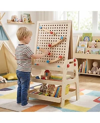 Hongge 2-in-1 Magnetic Art Easel and Marble Run Building Set, Ages 3+