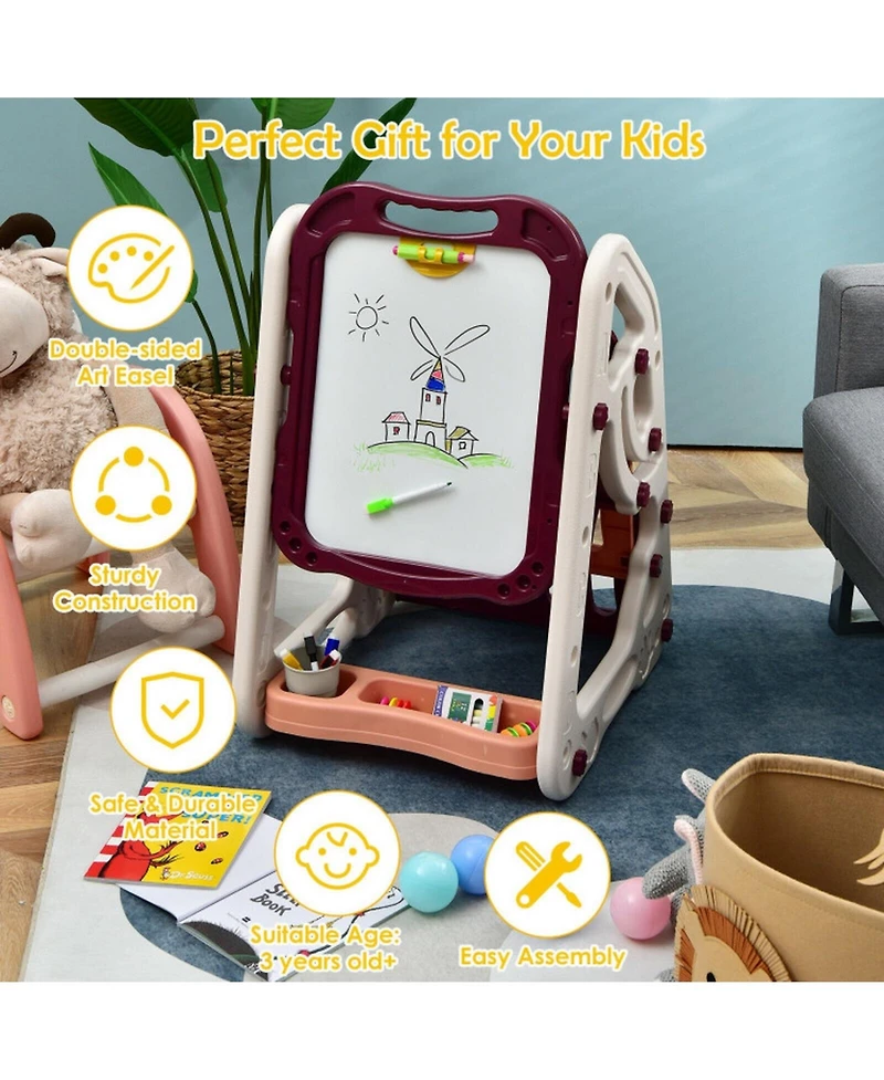 Hongge 3-in-1 Kids Art Easel Featuring Built-In Bookshelf Storage