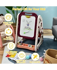Hongge 3-in-1 Kids Art Easel Featuring Built-In Bookshelf Storage