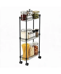 homfan Slim Rolling Storage Cart with Wheels, 3-Tier Metal Utility Cart with Adjustable Shelving Basket, Narrow Corner Organizer for Kitchen Bathroom