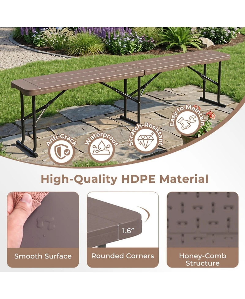 Sugift 6 Feet Plastic Folding Bench Picnic Camping Dining Seat with Carrying Handle