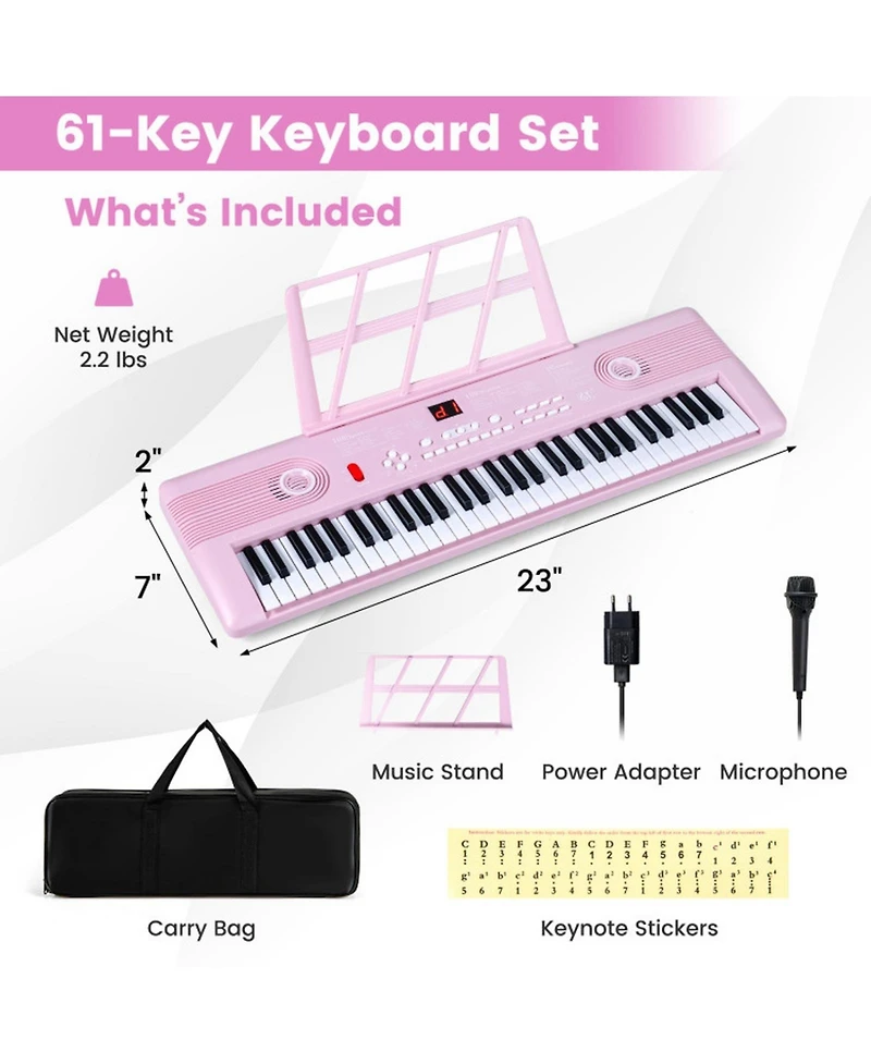 Hongge 61-Key Portable Digital Keyboard Piano with Carry Bag