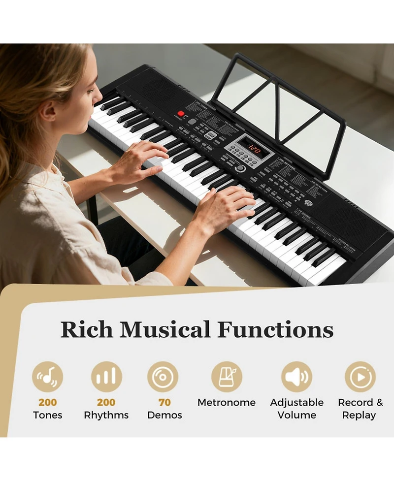 Hongge 61-Key Light-Up Teaching Electric Piano Keyboard Kit, Ages 3+