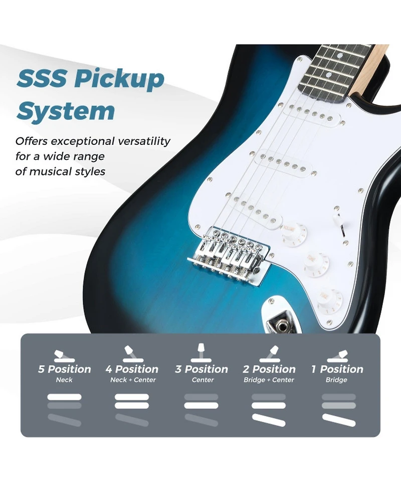 Hongge 39-Inch Full-Size Electric Guitar Beginner Kit with 15W Amplifier and Accessories