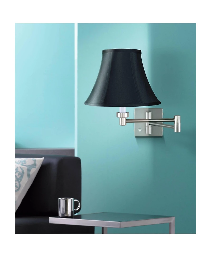 Possini Euro Design Modern Swing Arm Wall Lamp Brushed Nickel Plug-In Light Fixture Bell Shade for Bedroom Bedside Reading