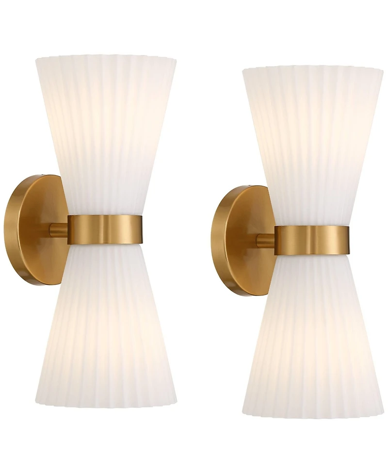 Possini Euro Design Possini Euro Peter 14" High Warm Brass 2-Light Wall Sconce Set of 2