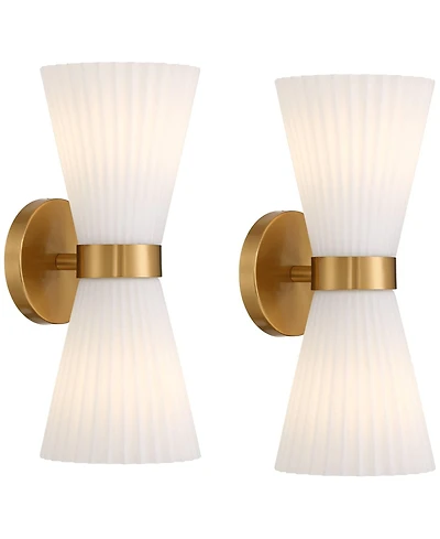 Possini Euro Design Possini Euro Peter 14" High Warm Brass 2-Light Wall Sconce Set of 2