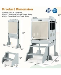 Hongge 3-In-1 Foldable Toddler Tower Convertible to 2-Step Stool