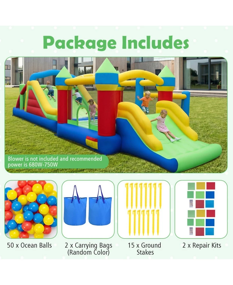 Hongge Inflatable Obstacle Course Bounce House with Dual Slides and Tunnels, For 4 Players, Ages 3-10