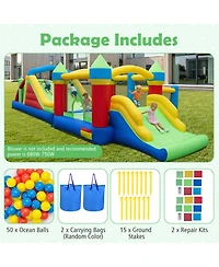 Hongge Inflatable Obstacle Course Bounce House with Dual Slides and Tunnels, For 4 Players, Ages 3-10