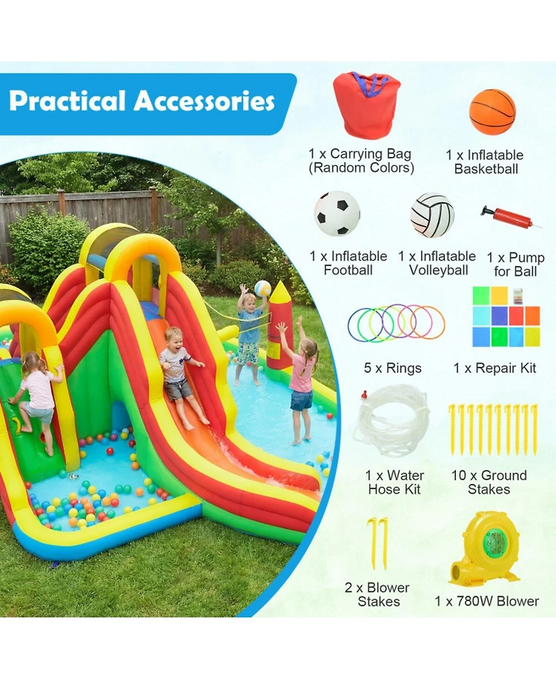Hongge 8-in-1 Giant Inflatable Bounce House with 2 Long Slides, 420D Oxford Cloth, Up to 200 lbs, Ages 3-12