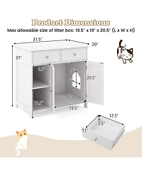 Sugift Hidden Cat Washroom Side Cabinet Wooden Pet House with 2 Drawers 31.5in x 20in x 31in