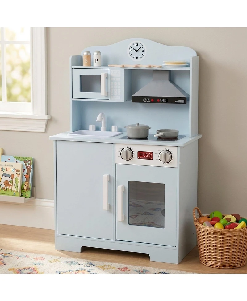 Sugift Wooden Light-and-Sound Play Kitchen Playset, Ages 3+
