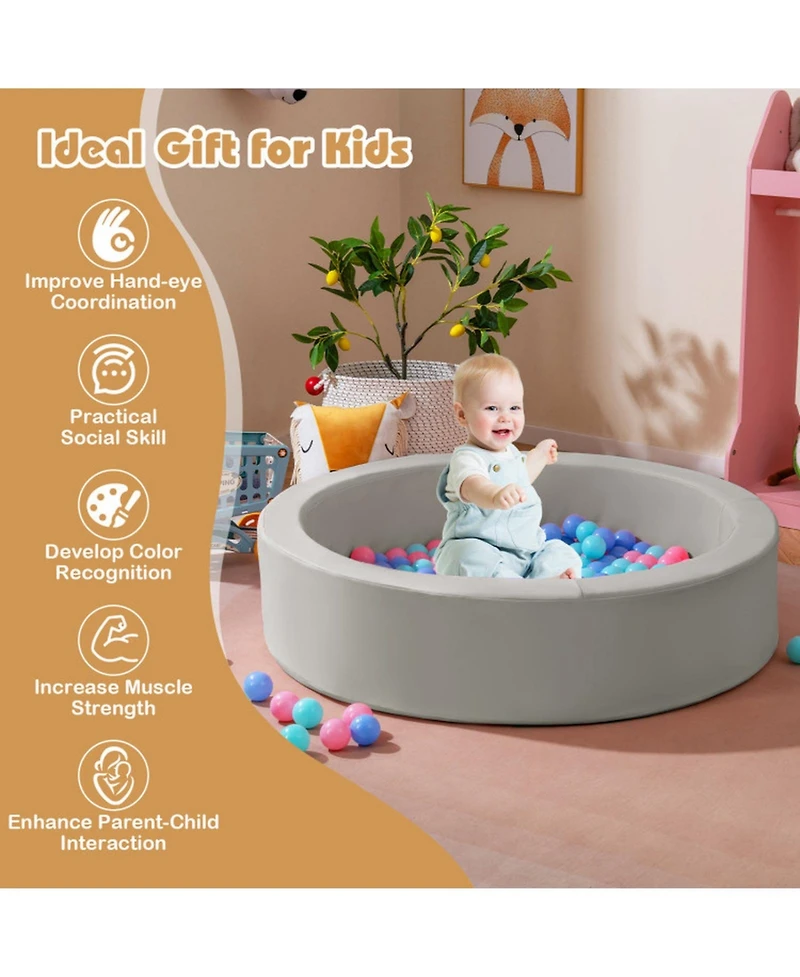 Sugift 42.5 in Round Foam Ball Pit with 25D Sponge Filling and Washable Pu Cover for Toddlers