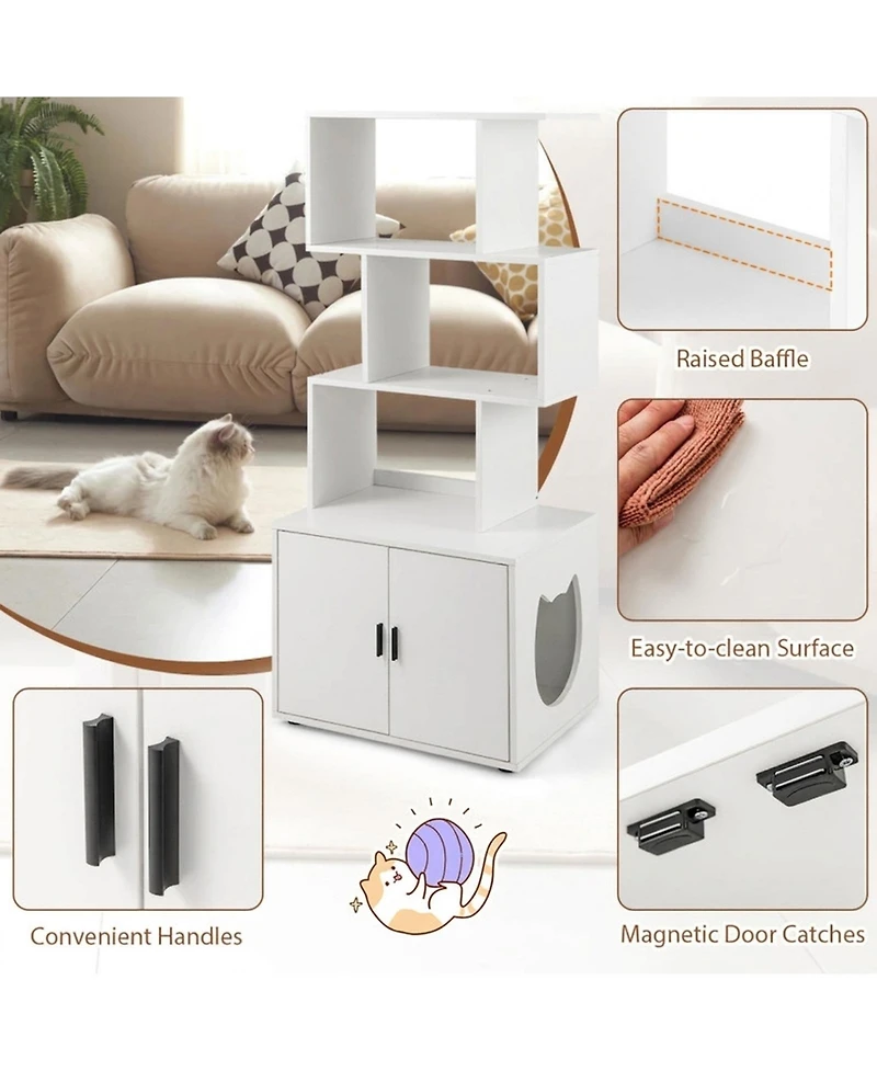Hongge 56 in Tall Cat Litter Box Enclosure with 3 Storage Shelves