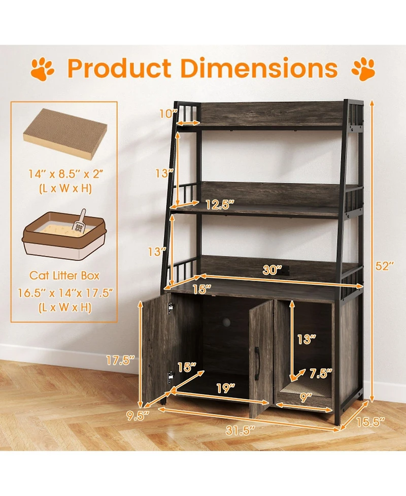 Hongge 52 in Cat Litter Cabinet with Built-In Charging Station