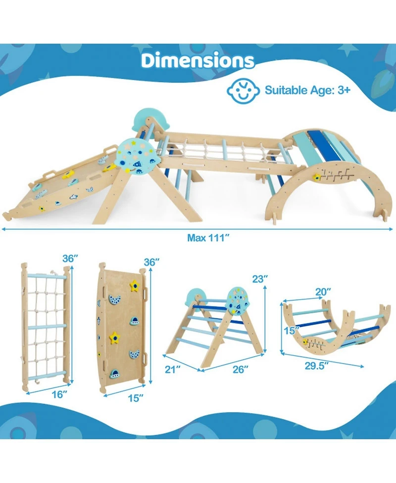 Hongge 8-in-1 Foldable Pikler Triangle Montessori Anti-Tip Climbing Set