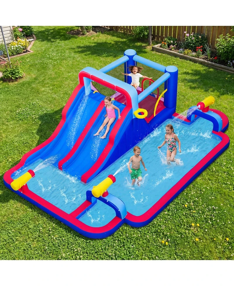 Hongge Giant Inflatable Water Slide Bounce House with Double Slides, Splash Pool, and 750W Blower, Ages 3-12