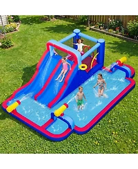 Hongge Giant Inflatable Water Slide Bounce House with Double Slides, Splash Pool, and 750W Blower, Ages 3-12