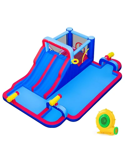 Hongge Giant Inflatable Water Slide Bounce House with Double Slides, Splash Pool, and 750W Blower, Ages 3-12