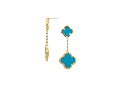 Rivka Friedman 18K Gold Plated Turquoise Flower Double Drop Earrings