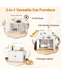 Hongge Hidden Cat Litter Box Enclosure Coffee Table with Divider