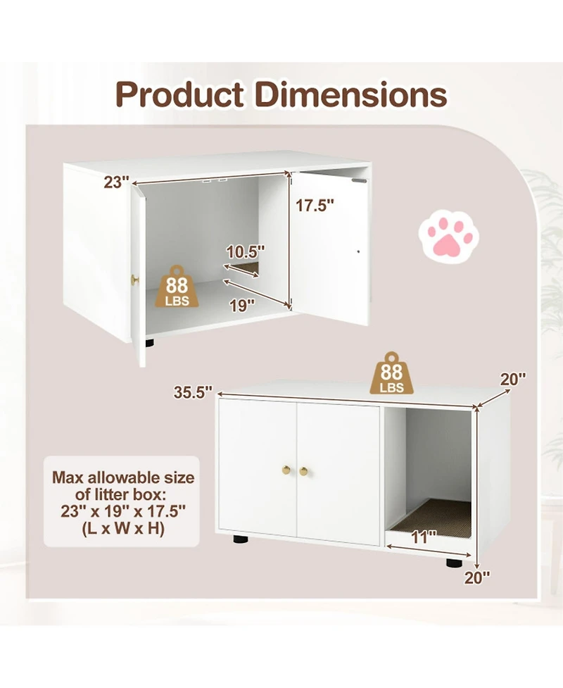 Hongge Wooden Cat Litter Box Furniture with Removable Scratching Board