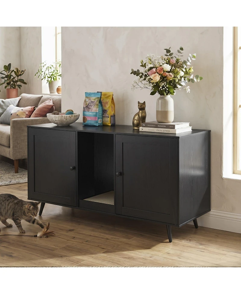 Hongge 47 in Double Room Cat Litter Box Enclosure for Two Cats